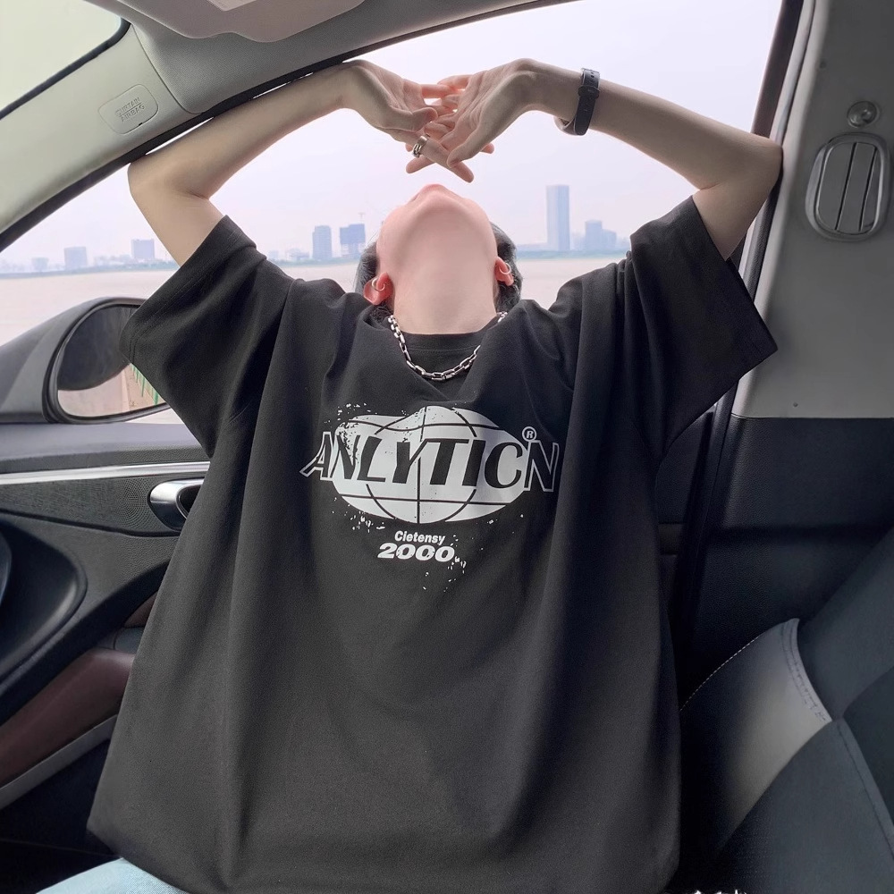 Letter Print Cotton T-shirt For Designer Short Sleeves Men Summer American Retro Oversize Top Youth Round Neck Short Sleeve Tee