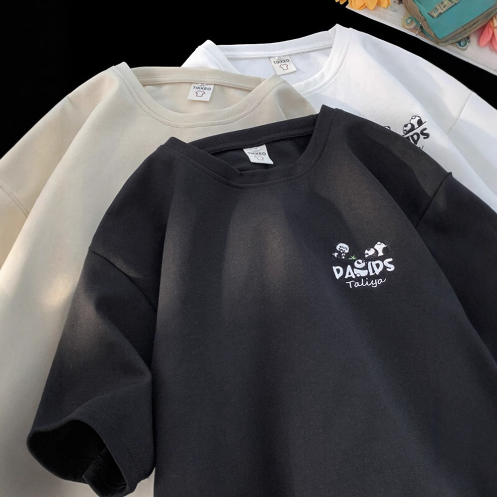Suede Printed Short Designer Short Sleeves Sleeve T-shirt For Men Summer Trendy Loose Fit Youth Heavyweight Crew Neck Pullover