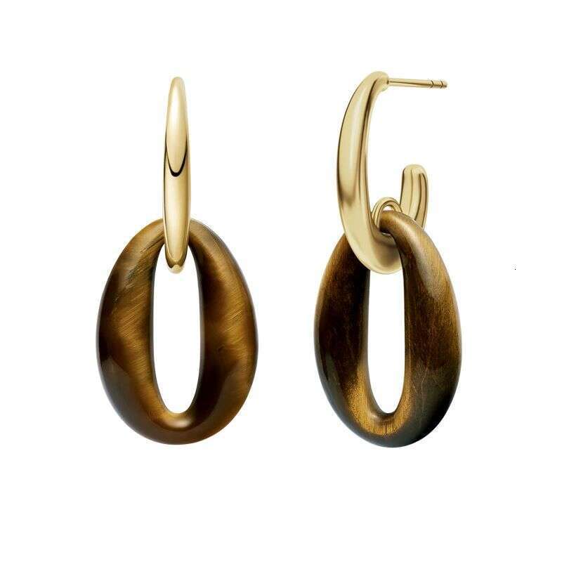 DHCollections Retro Caramel Latte Hoop Earrings Tiger Eye Stone Style Elegant Lightweight Jewelry for Women
