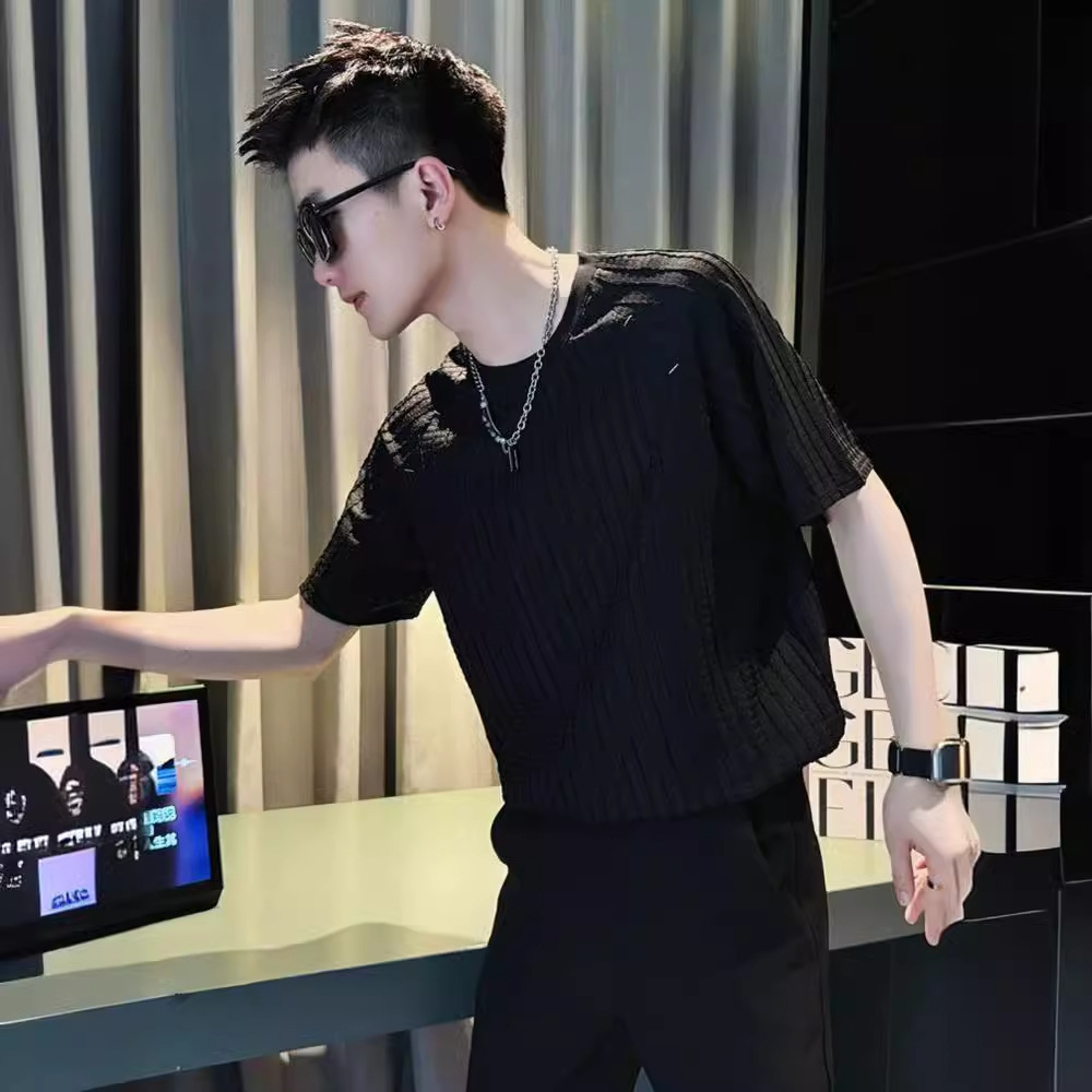 Ice Silk Draped Short Sleeve T-shirt For Men Summer Ins Trendy Designer Short Sleeves Brand Half Sleeve 2025 New Style Cool Men's Casual Top
