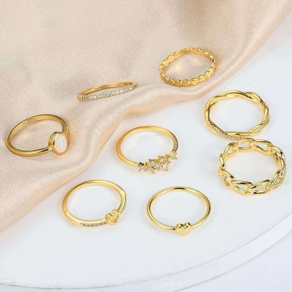 Plate 3 14K Gold/Sier Stacking Set for Women CZ Heart Simple Cute Stackable Dainty Trendy Gold Statement Rings Plain Band Size 4-11