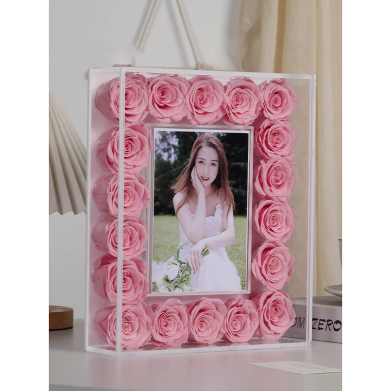 Acrylic Box Simple Romantic Chinese Festive Eternal Flower Transparent Strong Photo Frame H260306