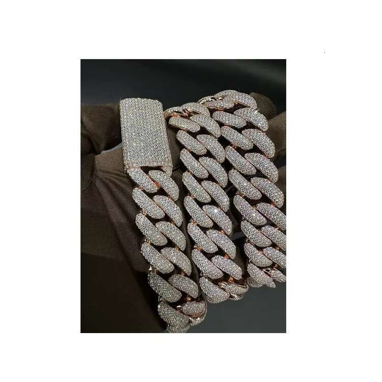 15MM VVS Moissanite Baguettes 925 Sterling Silver 24 Inch Cuban Chain