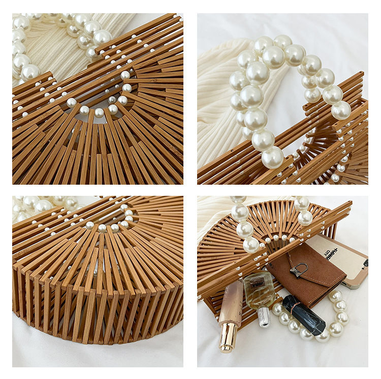 Bamboo Bag Women's Hand-woven Basket Bag Vacation Beach Handbag