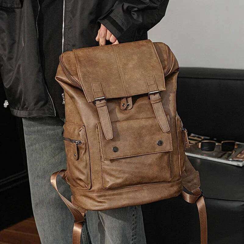 Quality Men's BackpackNew Fashion Leather Backpack Men Travel High Capacity Schoolbag Laptop Double Shoulder Bag