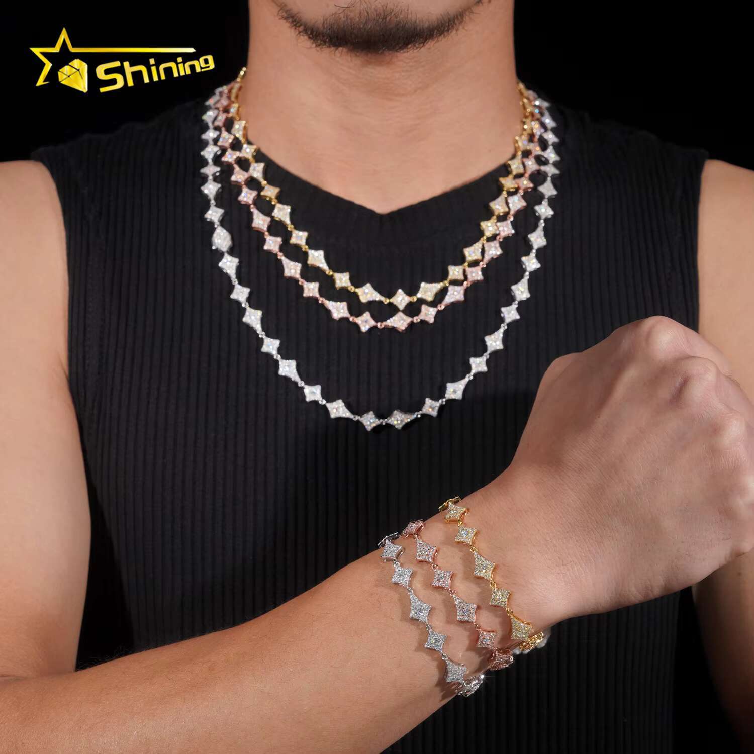 GRA Certified Hip Hop Accessories 925 Pure Silver Diamond Moissanite Tennis Chain Bracelet Fashion Necklace Iced Out