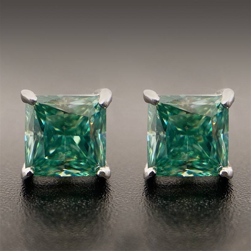 Fine Jewelry Four Claw Princess Cut Square D-VVS1-3EX Moissanite Designer Earrings S925 Sterling Silver Plated 18k Gold
