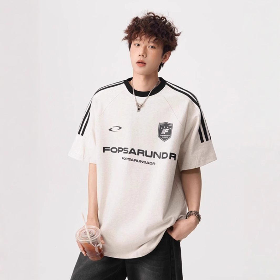 American Street Style Three Stripes Short Sleeve Unisex 2025 Summer Designer Short Sleeves Loose Round Neck T-shirt Youth Heavyweight Sports Tee