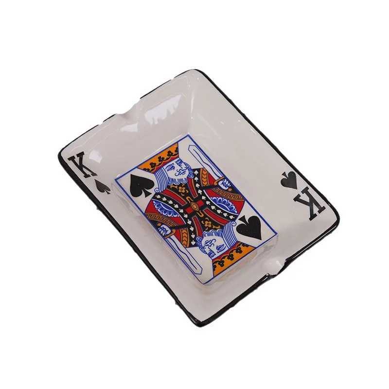 Rectangular Ceramic Ashtray Home Office Poker Porcelain Ashtray Smoking Set Living Room Ornaments Decorations Mens Gifts Y250703
