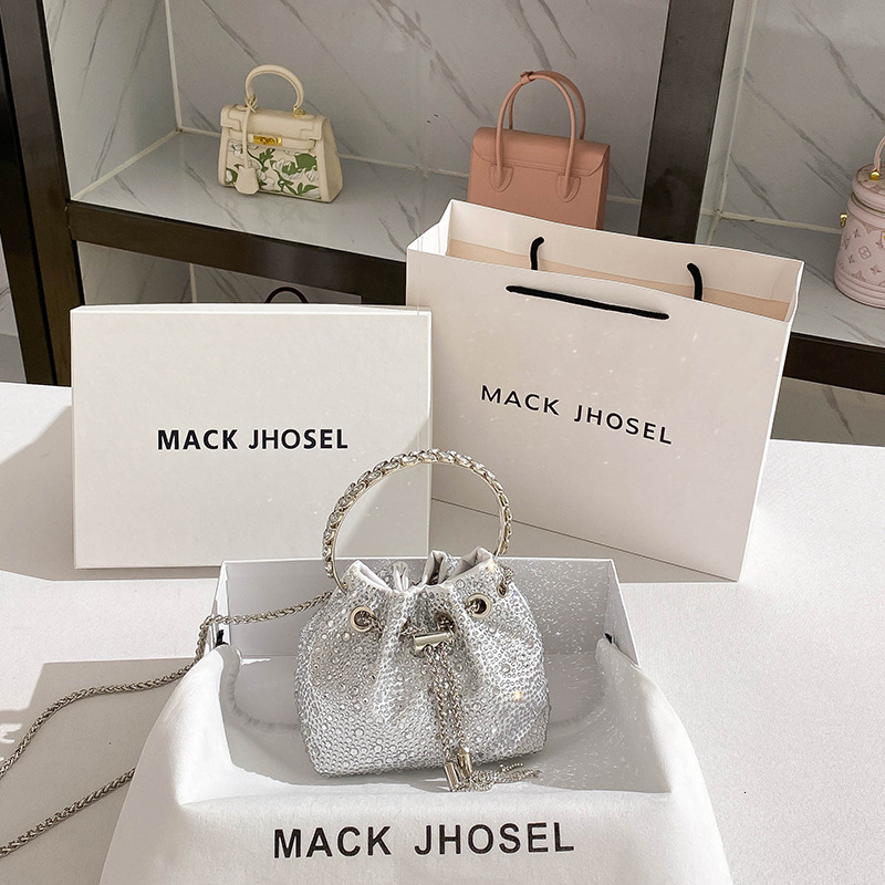 Free shipping designer A Fashionable Summer Diamond-Studded Bucket Bag 2024 High-End Metal Handbag Evening Chain Bag Wholesale Luxury shopping bag