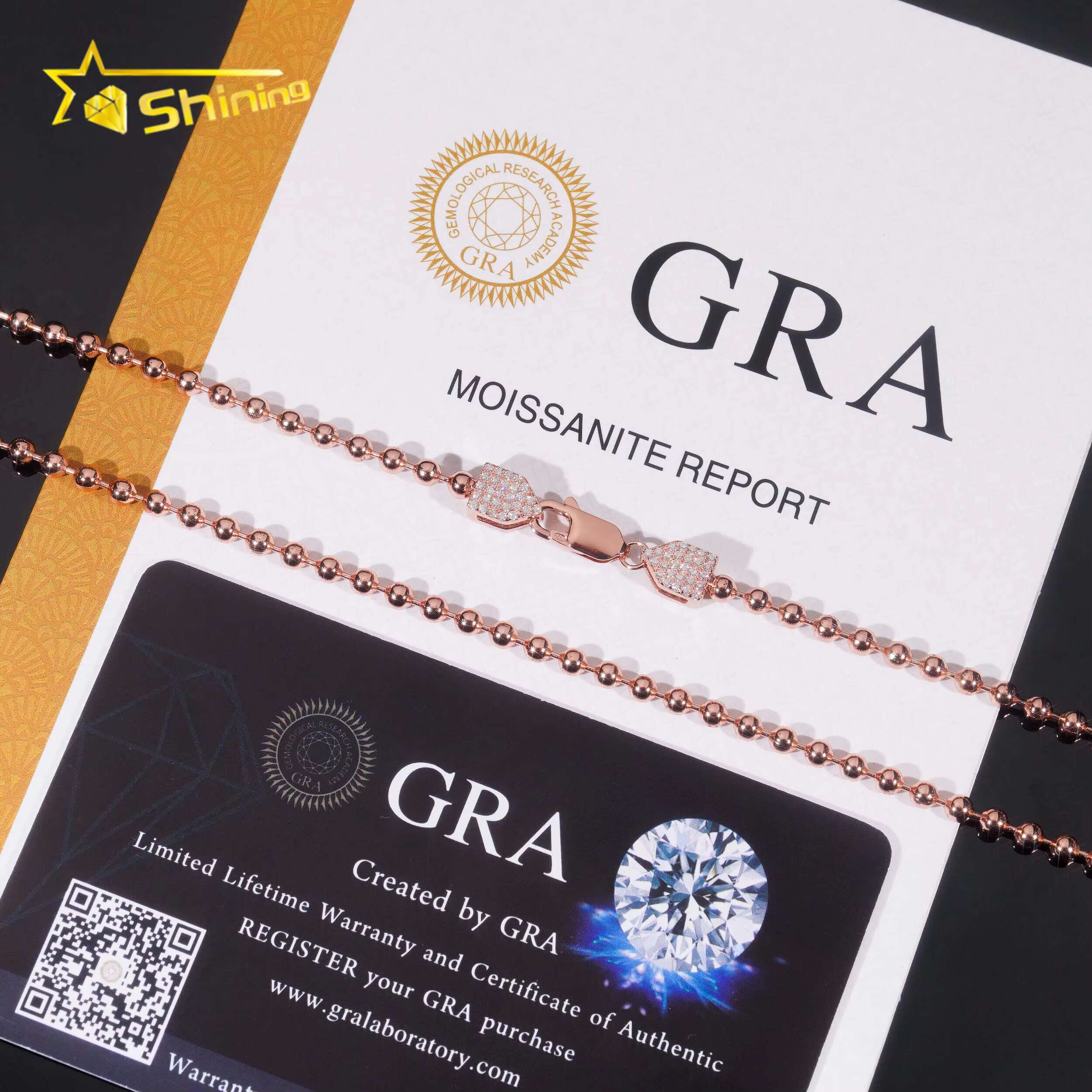 Fine Jewelry 925 Pure Silver Bead Chain Moissanite Clasp Chain Diamond Fashion Hip Hop GRA Certified