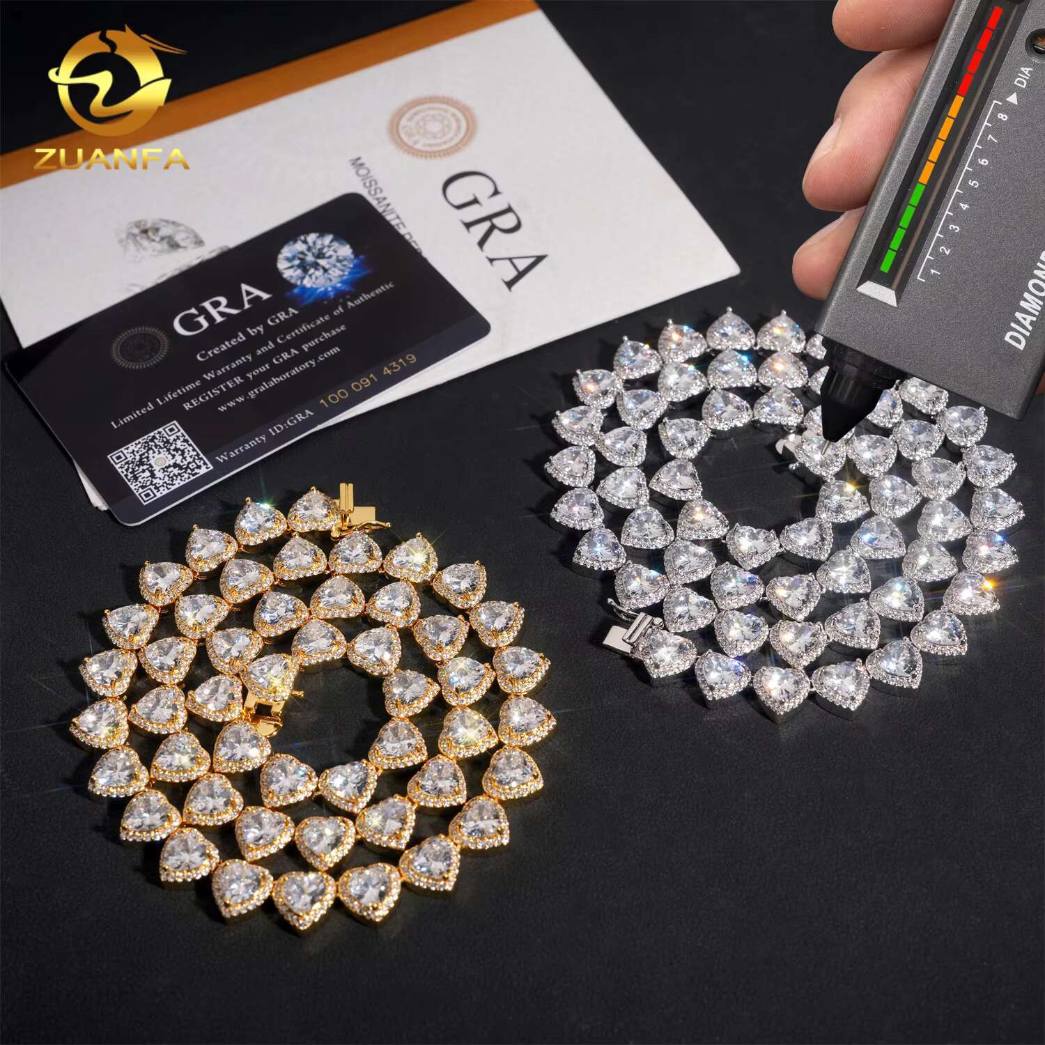 New 10mm Iced Out Halo Heart Moissanite Cuban Link Chain Hip Hop Jewelry 92.5% Silver Pass Diamond Tester Miami Cuban Chain