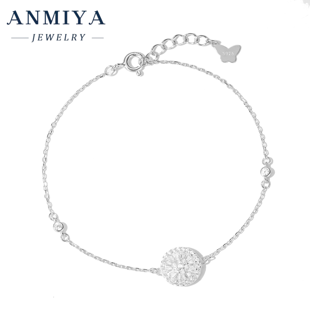 Premium 925 Sterling Silver Clover Bracelet with Geometric Round Design and Sparkling Zircon Inlay for Jewelry Gift