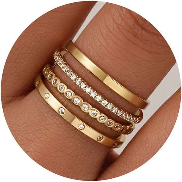 Designer ring Non Trendy 3 14K Gold Plated Jewelry for Women Dainty Stackable Cubic Zirconia Knuckle Ring Set Statement Chunky Stacking Band Rings Siz