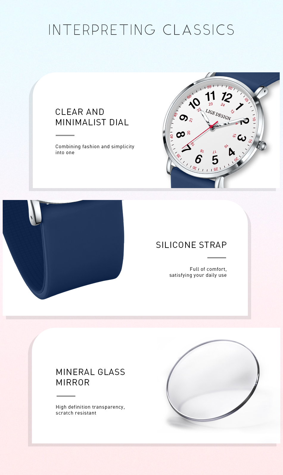 LIGE top brand quartz watches, exquisite ladies' watches, silicone straps, ultra-thin cases, wristwatches, birthday gifts, festival presents, stu