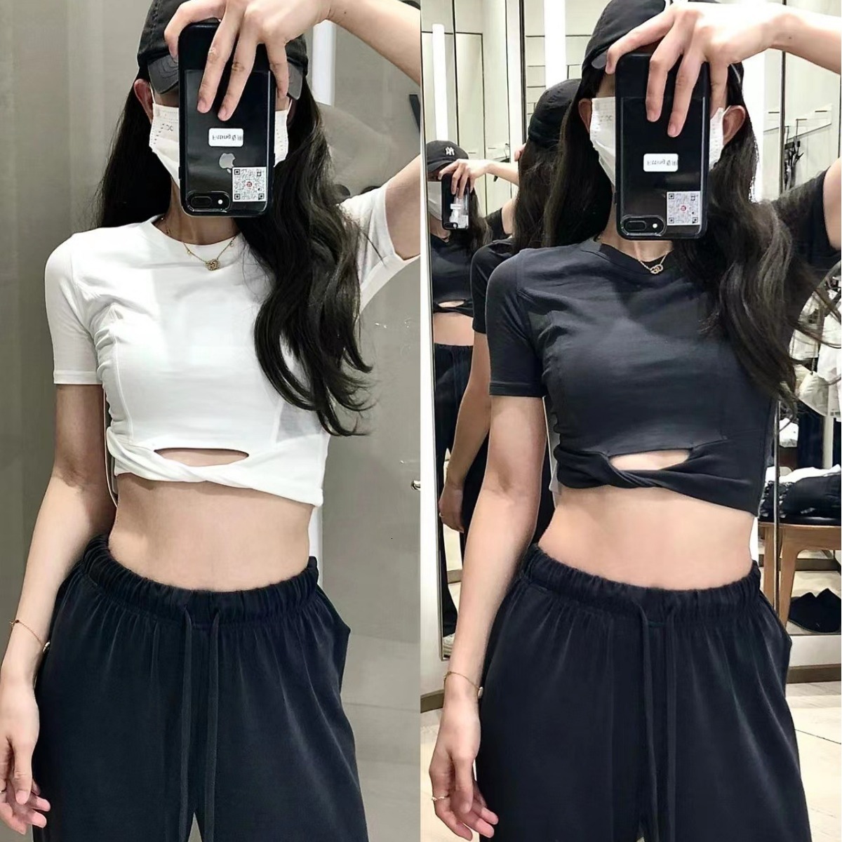 Summer New Camping Women's Cotton Ribbed T-Shirt Sleeve High Waist Short Quick-Dry Yoga Top Outdoor Sports