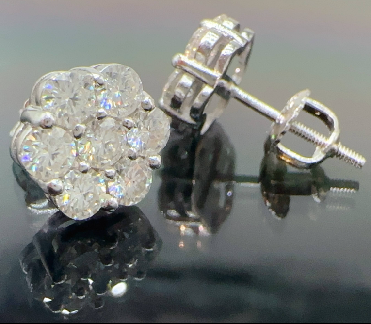 Iced Out Cluster Lab Diamond Earrings Screw Back 925 Silver Flower Vvs Moissanite Stud Earrings for Men Women