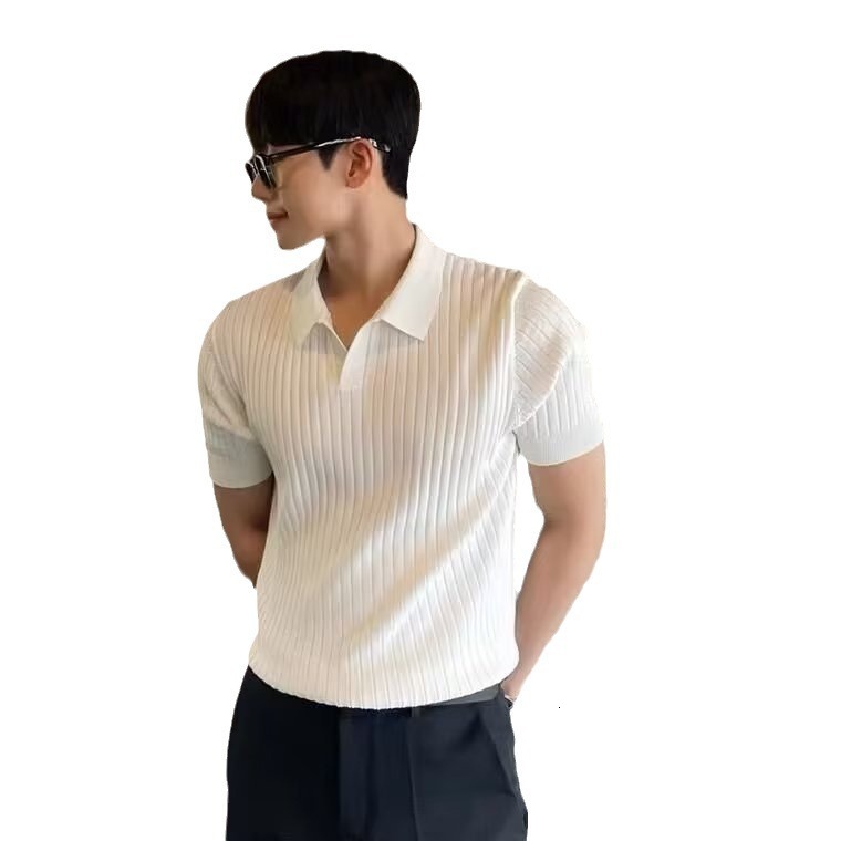 Summer Light Mature POLO Shirt For Men Korean Style Slim Fit Turn-down Collar Solid Color Casual Thin Designer Summer Short Sleeves T-shirt Half-sleev