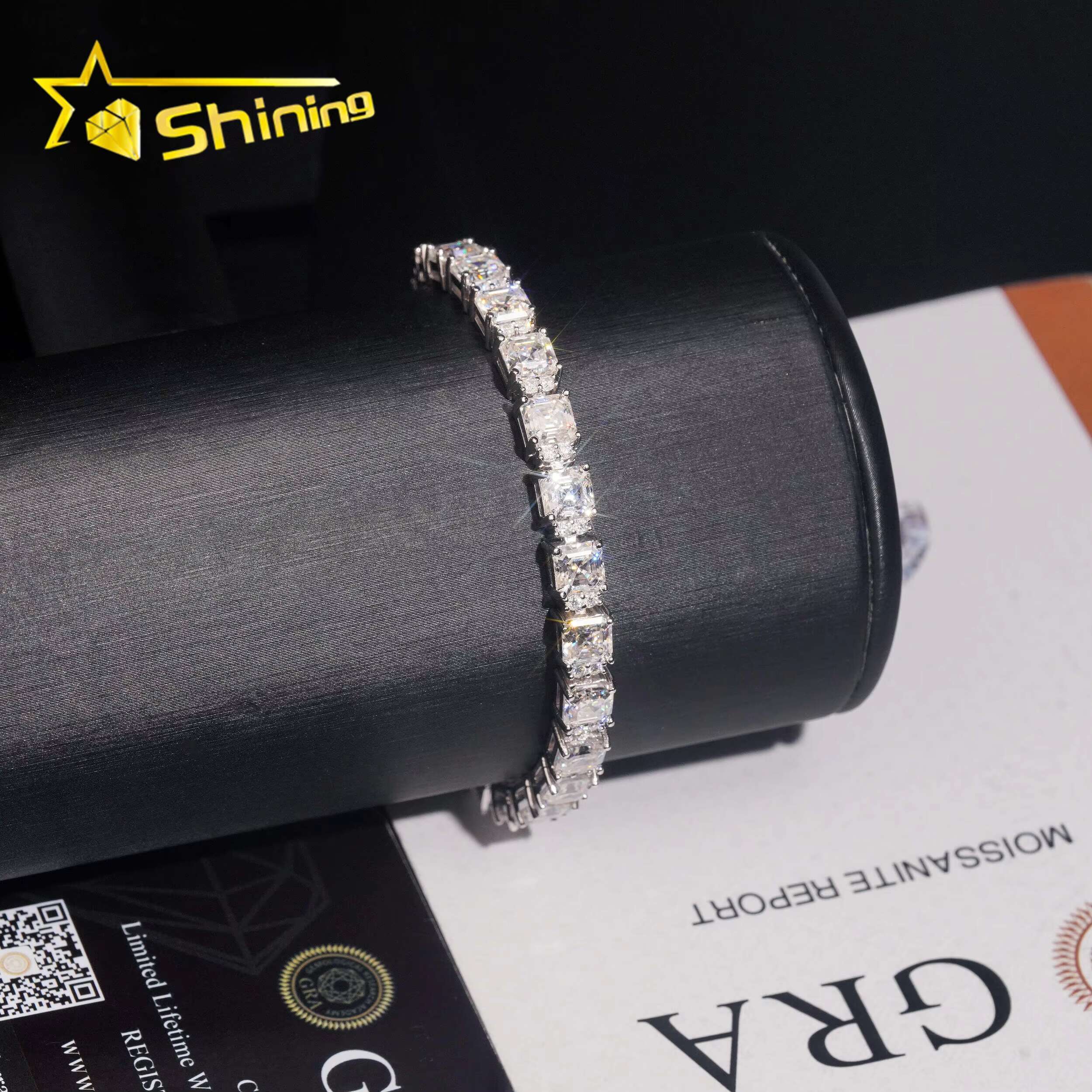 Luxury Jewelry Diamond Tester Pass GRA Certified Moissanite VVS High Quality Cut 5*5mm 925 Silver Tennis Bracelet