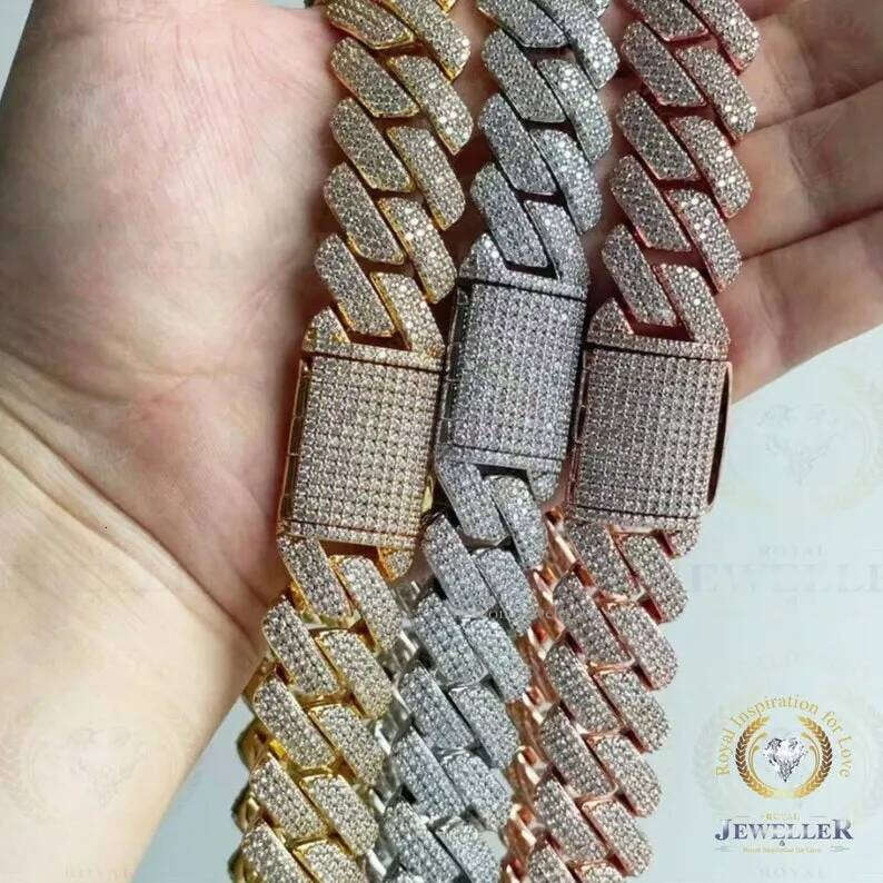 necklace moissanite chain Iced Out Pass Dia Tester Vvs Jewelry Bracelet Women 18mm Cuban Link