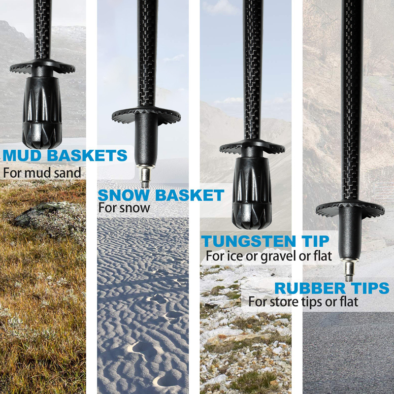OKHEALING T800 Carbon Fiber Trekking Poles Ultra-light Collapsible Off-road Cane Portable Walking Stick with EVA Handle for Hiking, Backpacking, Campi