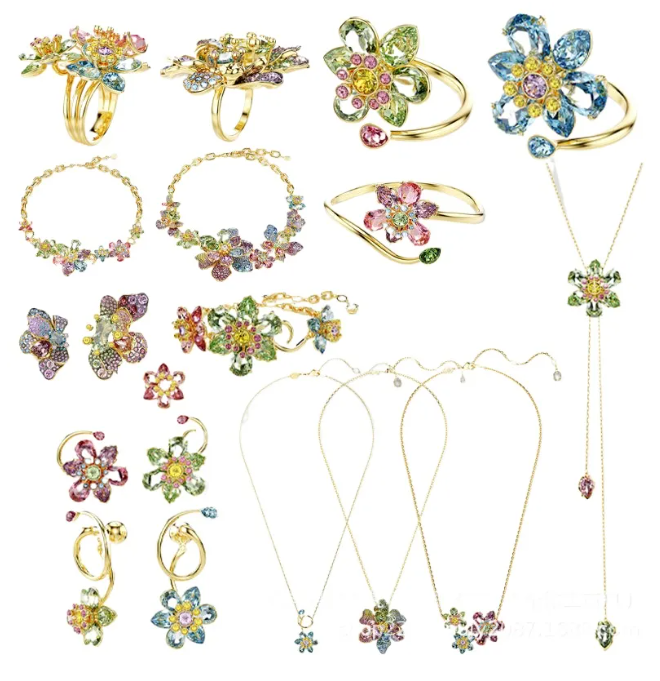 summer new luxury necklace colorful crystal flower designer necklace bracelet earrings ring bangle jewelry set 18k gold butterfly choker necklaces