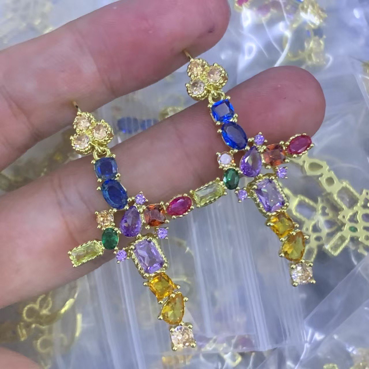 Luxury Colorful earring Women Designer full diamonds Retro necklace 18k Gold Plated Court Wedding Jewelry Girl Gift