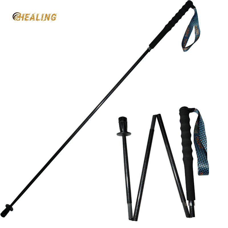 OKHEALING T800 Carbon Fiber Trekking Poles 3 Section Ultra-light Folding Cane Portable Walking Stick with EVA Handle for Off-road, Camping, Mountainin
