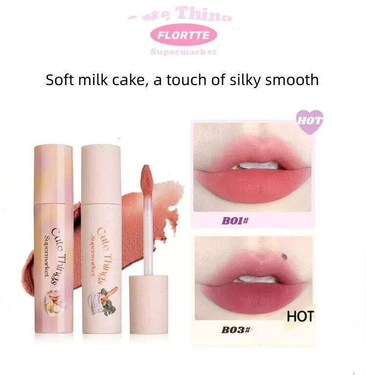 FLORTTE Beauty Milk Cake Cream Cute Things d Matte Fine Glitter Lip Glaze Liquid Lipstick Makeup Women Cosmetics X250702