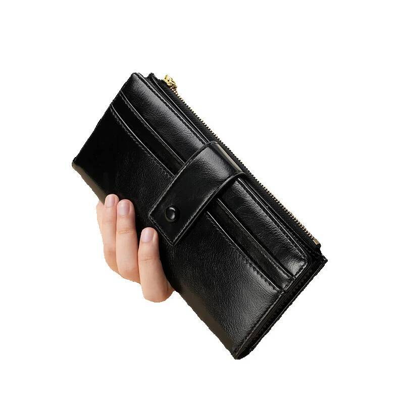 Designer Wallet Oil Wax Leather Full PU High-end Business Casual Long Women's Wallet Luxury Bag Evening Bag Fresh Simple Style Women's Bag
