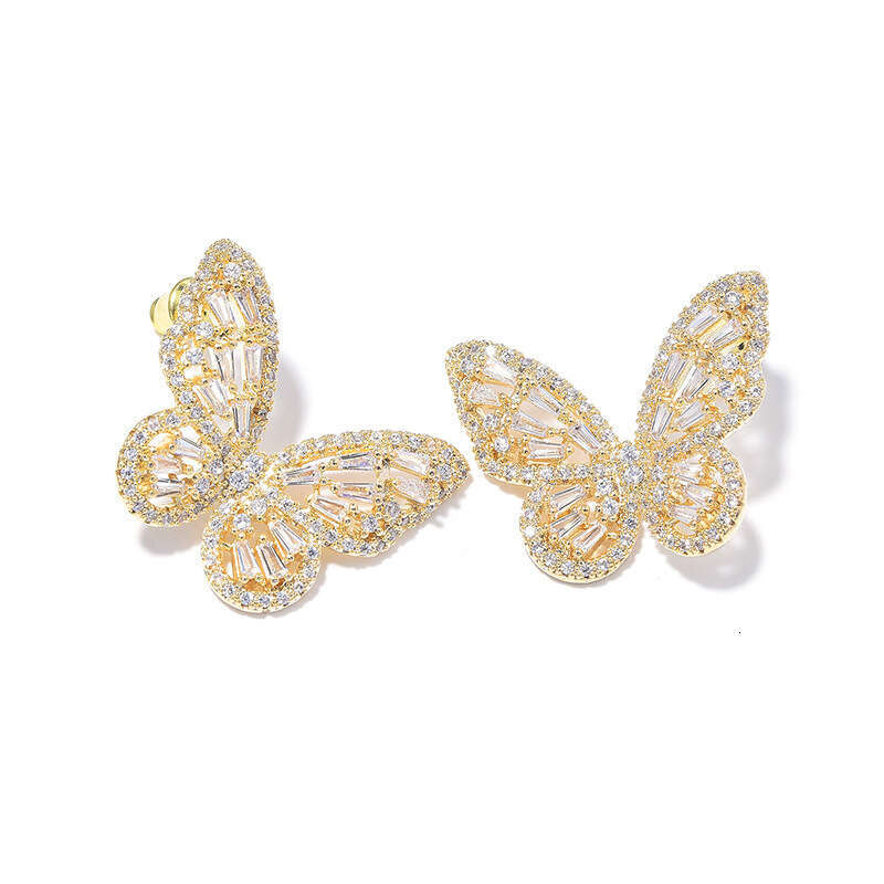 Luxurious Elegant Zircon Butterfly Stud Earrings for Women with High-end Feel, Real Gold Plating, and Sier Needle Studs c37