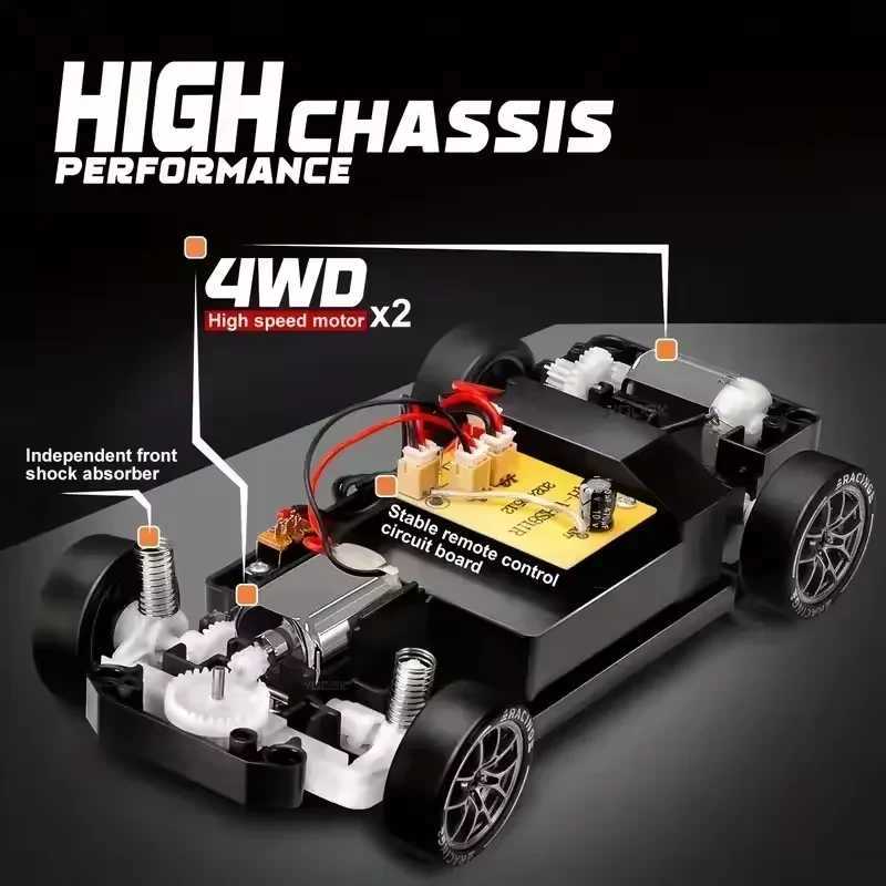 4WD Remote Control Car 1/24 RC Drift Car 20KM/H High Speed Turbo 2-Speed Acceleration LED Lights Racing Car for Kids and Adults Toys Gifts XJ260703