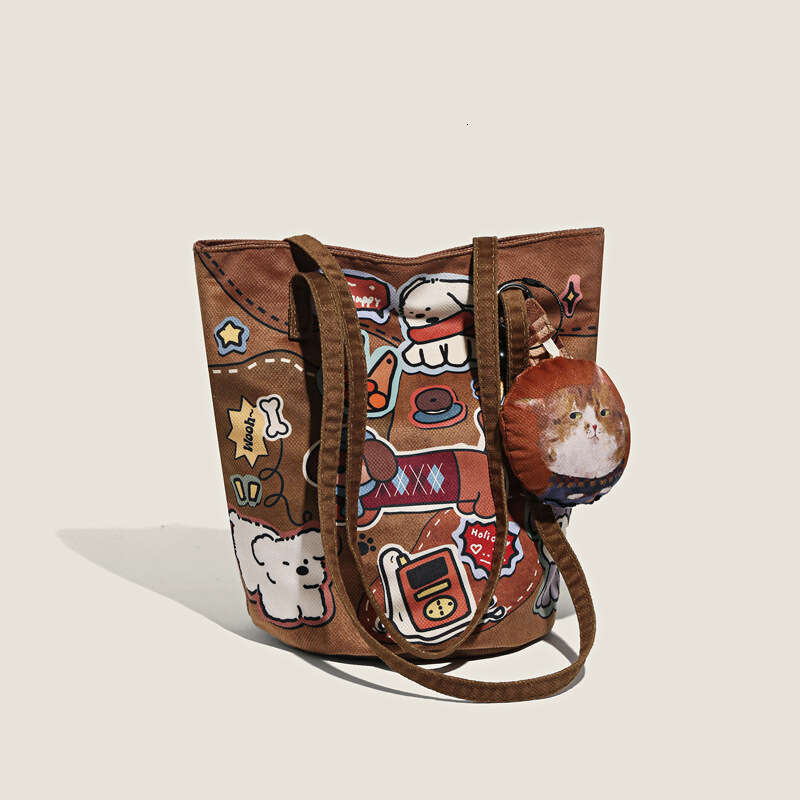 Leather Puppy New Illustration Casual Fashion Commuter Shoulder Bucket Cute Niche Crossbody Canvas Bag