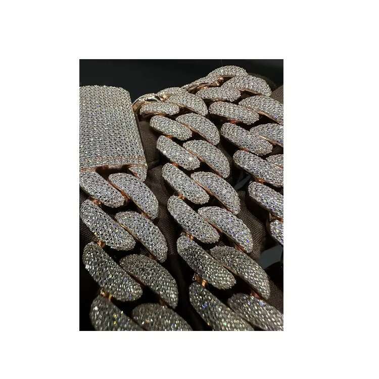 15MM VVS Moissanite Baguettes 925 Sterling Silver 24 Inch Cuban Chain