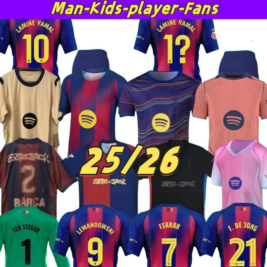 LEWANDOWSKI PEDRI GAVI R. ARAUJO 2025 2026 LAMINE YAMAL soccer jerseys men kids black football shirts kit 2025 Camiseta sets barcalona Travis pink goalkeeper