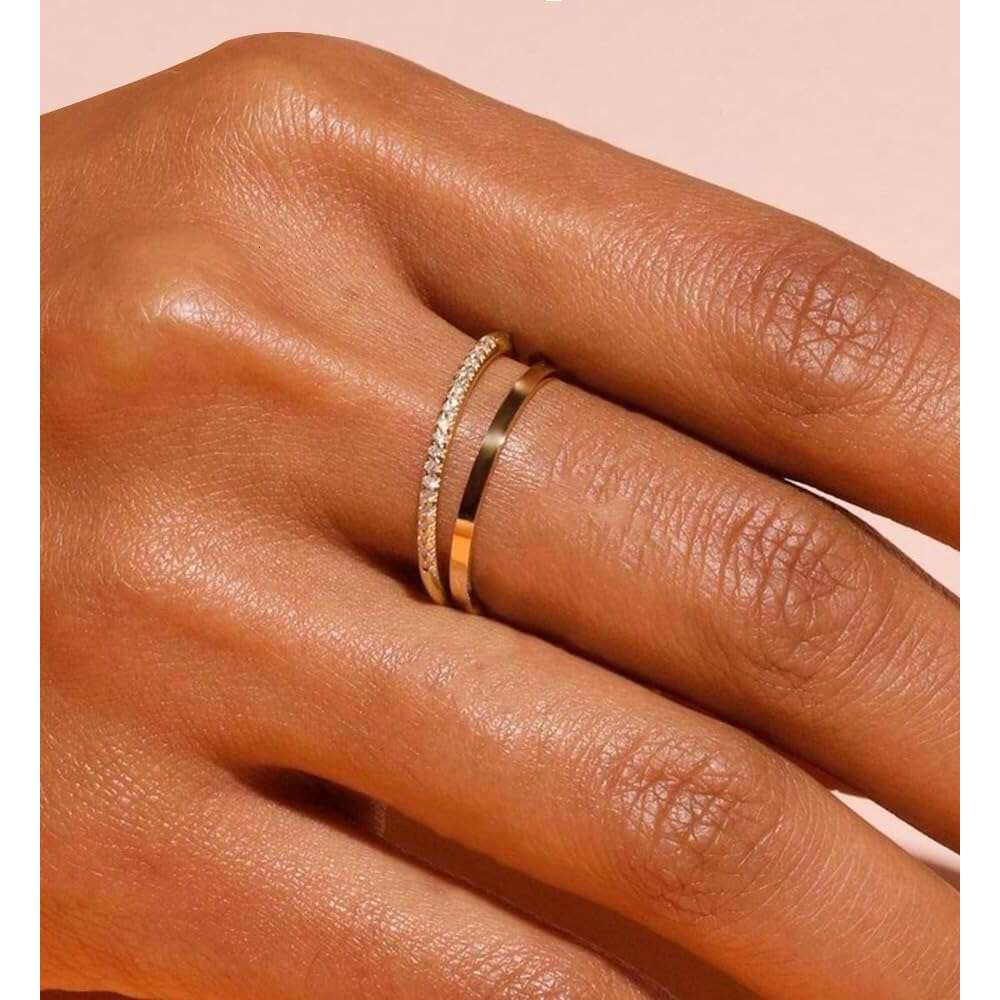 Designer ring Non Trendy 3 14K Gold Plated Jewelry for Women Dainty Stackable Cubic Zirconia Knuckle Ring Set Statement Chunky Stacking Band Rings Siz