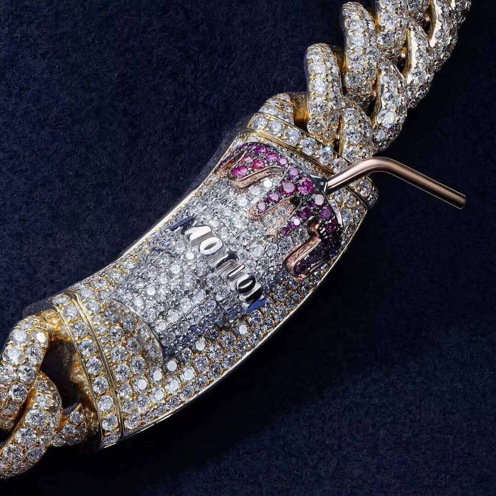 Yellow Gold Vvs Moissanite Dia Hip Hop Custom Iced Out Sier Name Chain Cuban Necklace