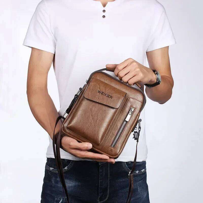 WEIXIER Men Shoulder Crossbody Multi-function Men's Handbags Capacity PU Leather For Male Messenger Bags Tote Bag