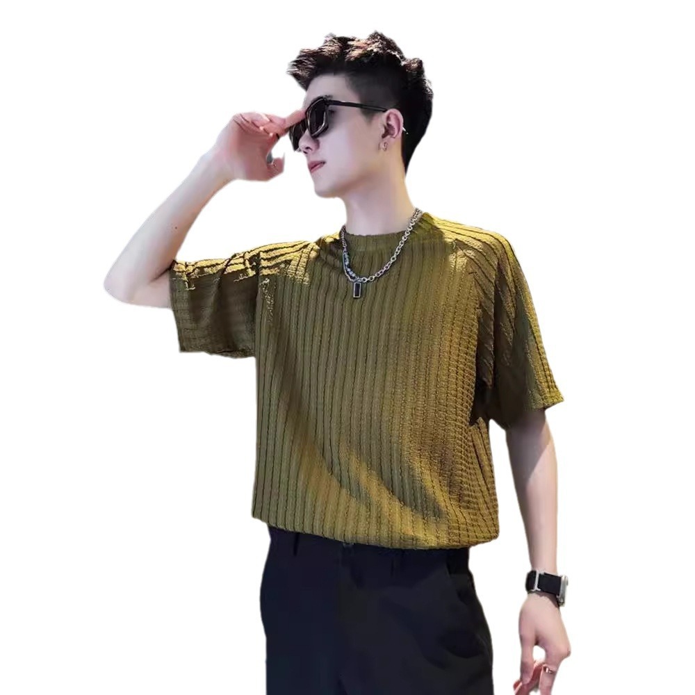 Ice Silk Draped Short Sleeve T-shirt For Men Summer Ins Trendy Designer Short Sleeves Brand Half Sleeve 2025 New Style Cool Men's Casual Top
