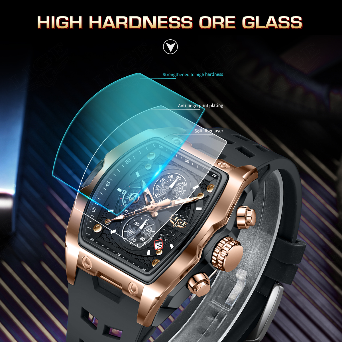 LIGE Men's Quartz Watch Waterproof Watch Top Brand Men's and Women's Universal Style Square Case Fashion Business Watch Holiday Gift Te