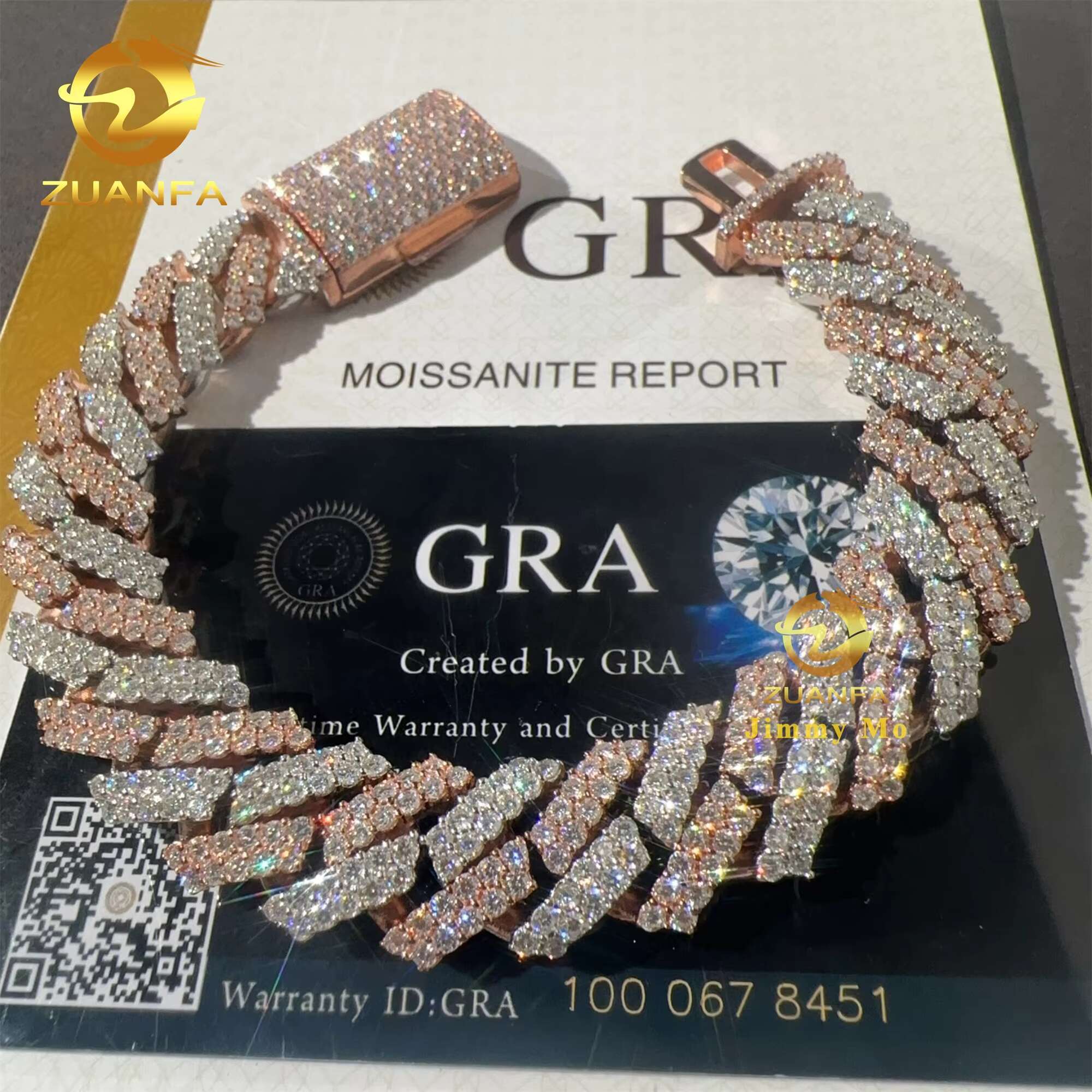 15mm Two Tone Color Rose+White Rapper Man Jewelry Hip Hop Iced Out S 925 Silver VVS1 Moissanite Diamond Miami Cuban Bracelet