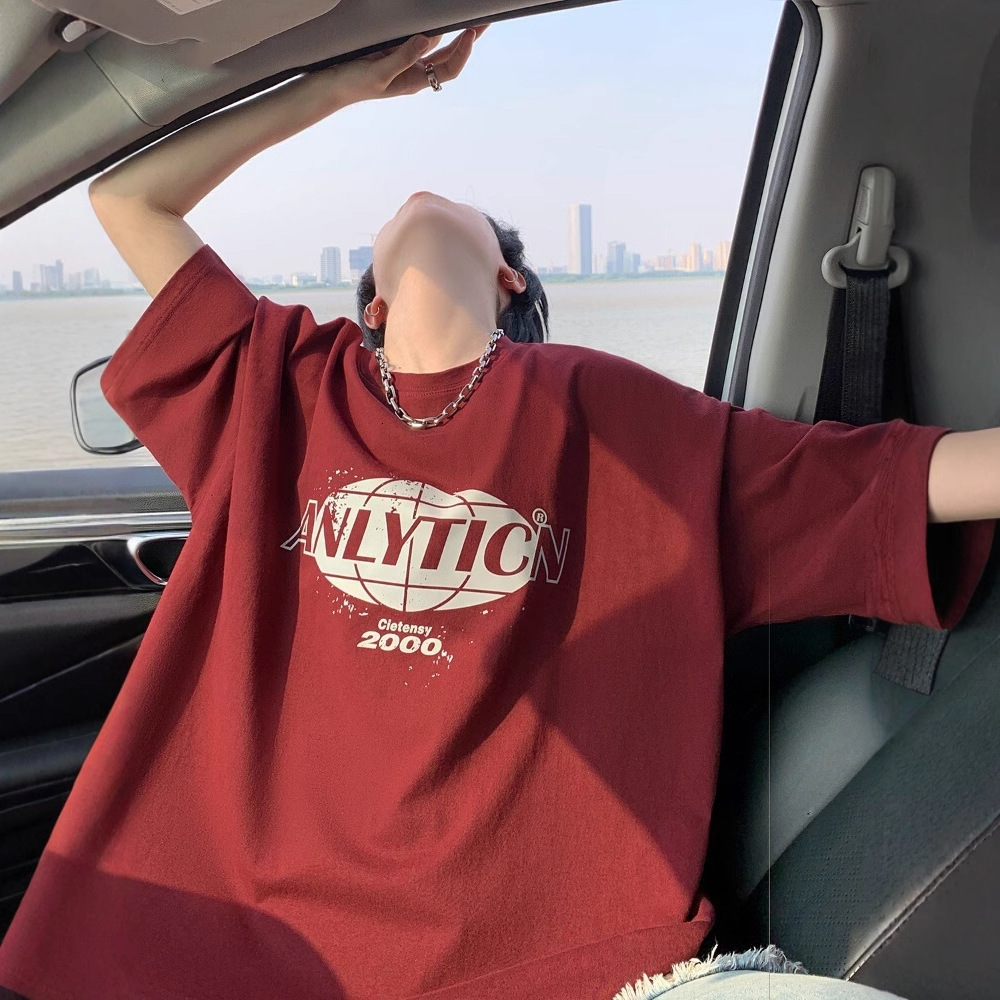 Letter Print Cotton T-shirt For Designer Short Sleeves Men Summer American Retro Oversize Top Youth Round Neck Short Sleeve Tee