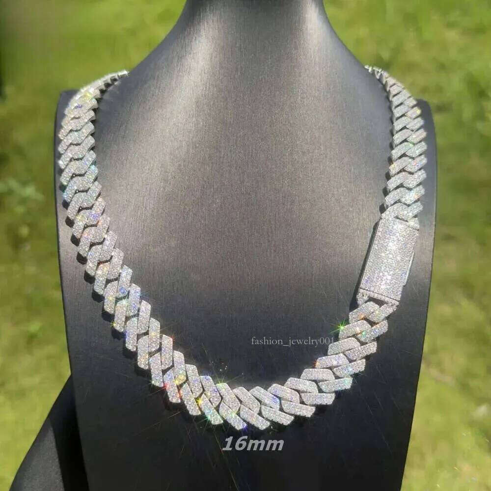 Pass Tester Sier Cuban Link Chain Wide 2rows Solid Moissanite Dia 8mm-20mm Jewelry Set Necklaces Hiphop