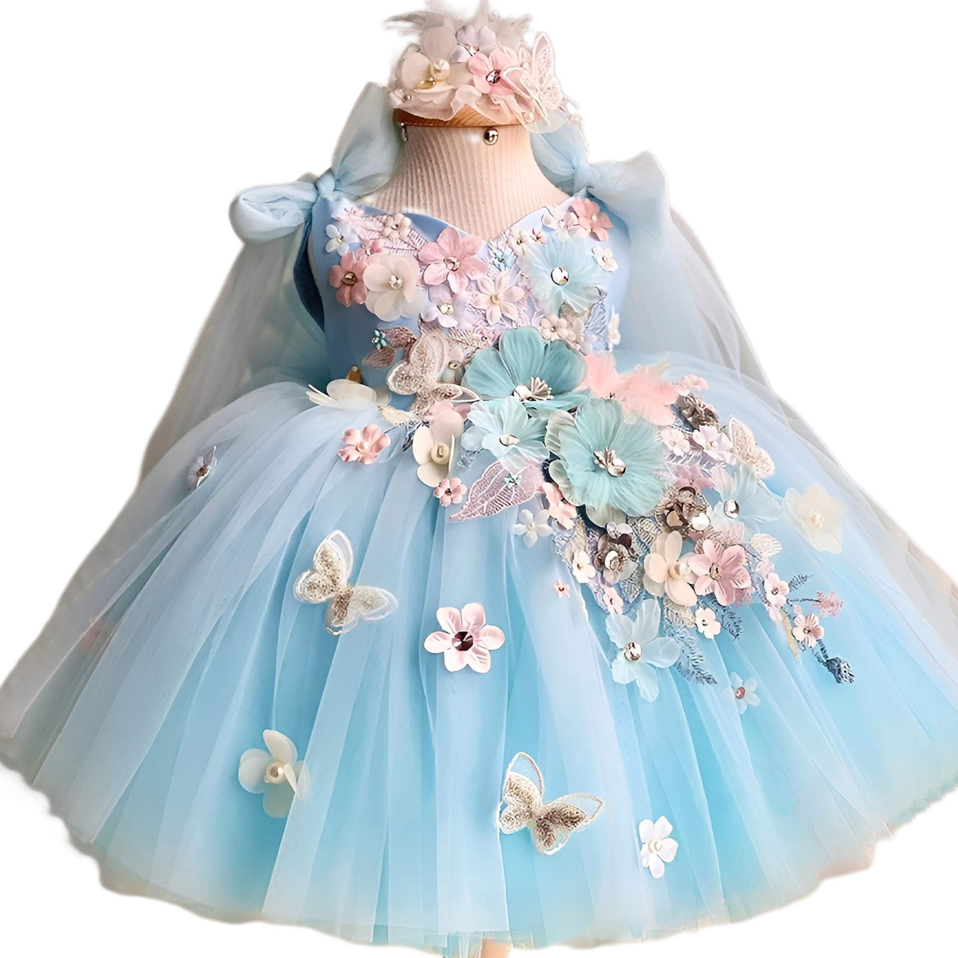 Customized Cute Colorful Flower Girl Dresses for Wedding 3D Butterfly Floral Girls Pageant Birthday Gown First Communion Dress Z250214