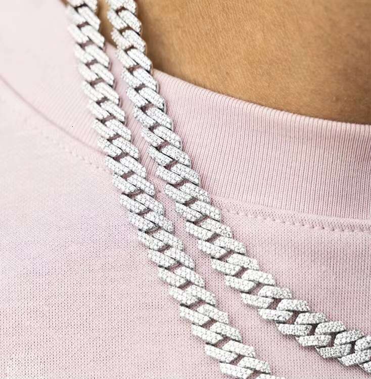 925 Silver Cuban Link Chain for Men 2-Row VVS Moissanite Diamond Iced Necklace Diamond Necklace for Men