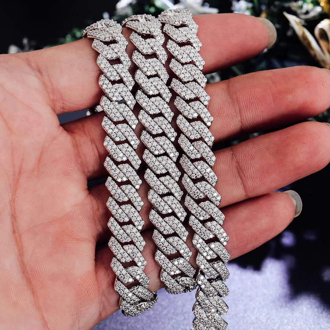 Wholesale 12MM Heavy Cuban Chain Custom Hip Hop Iced Out Jewelry Moissanite Diamond S925 Silver Cuban Chain Bracelets Necklaces