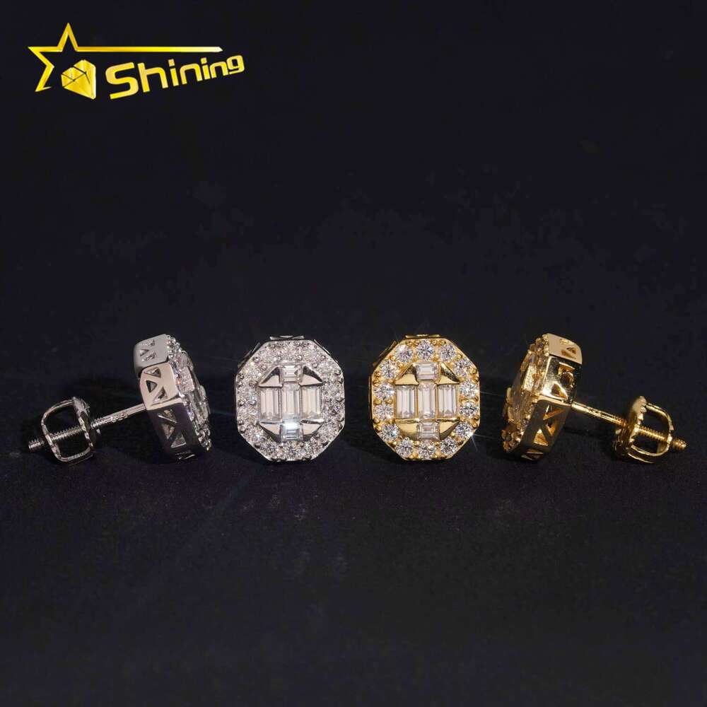 Fast Shipping Jewelry Sterling Sier Dia Hip Hop Baguette Earring VVS Moissanite Stud Earrings