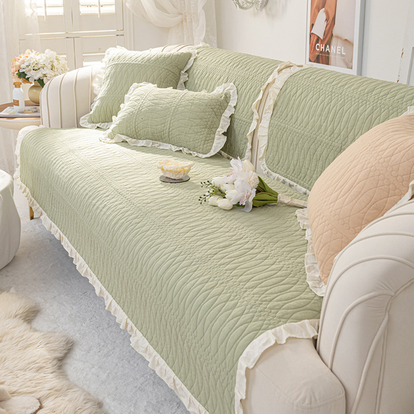 Korean Style Pure Cotton Sofa Cushion, All-Season New Solid Color Non-Slip Fabric, Simple Modern Living Room Backrest Cover