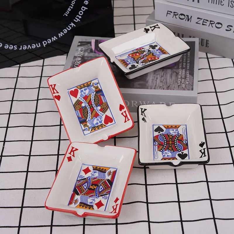 Rectangular Ceramic Ashtray Home Office Poker Porcelain Ashtray Smoking Set Living Room Ornaments Decorations Mens Gifts Y250703