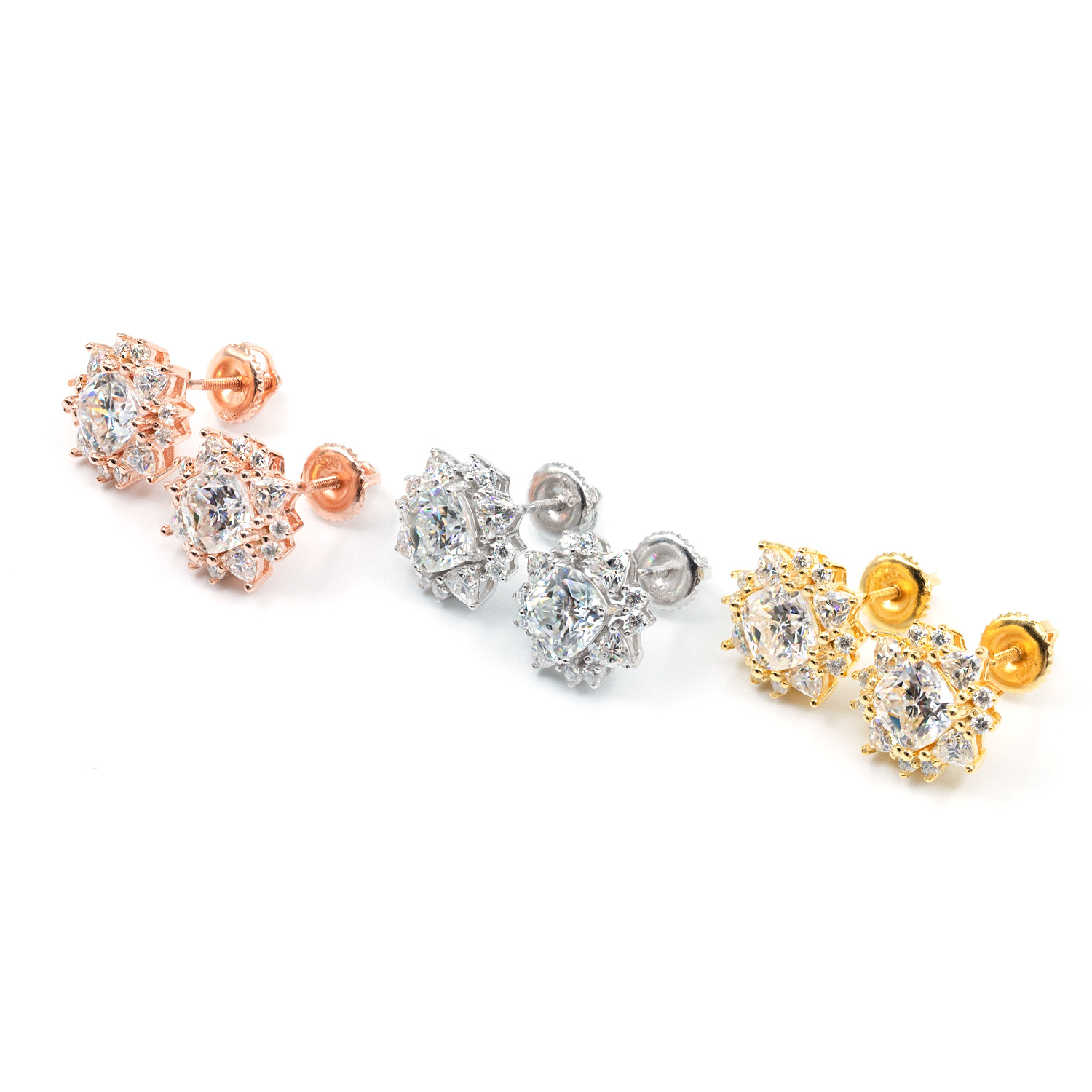 Diamond Tester Certified 925 Sterling Silver Gold Plated VVS Diamond Moissanite Stud Earrings Cluster Earring